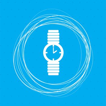 watch icon on a blue background with abstract circles around and place for your text. illustration