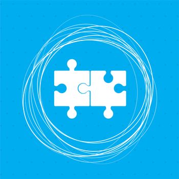 puzzle icon on a blue background with abstract circles around and place for your text. illustration