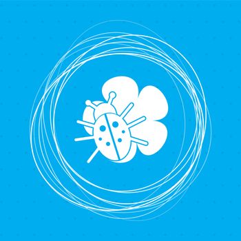 beetle on a leaf icon on a blue background with abstract circles around and place for your text. illustration