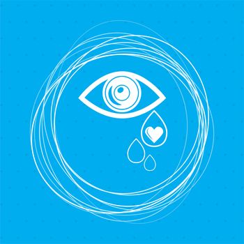 Eye Tears Icon on a blue background with abstract circles around and place for your text. illustration