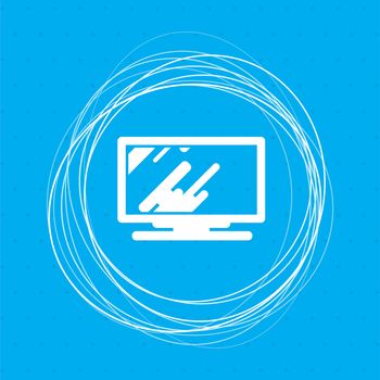 Computer, monitor icon on a blue background with abstract circles around and place for your text. illustration