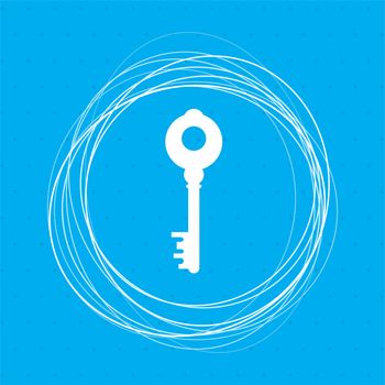 Key Icon on a blue background with abstract circles around and place for your text. illustration