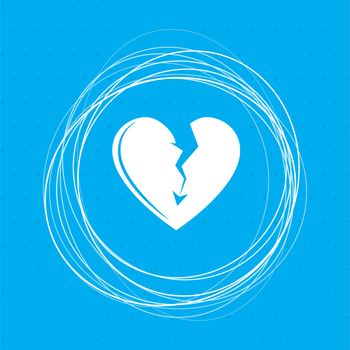Broken heart icon on a blue background with abstract circles around and place for your text. illustration