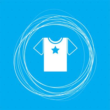 t-shirt icon on a blue background with abstract circles around and place for your text. illustration