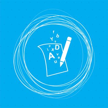 letter page text icon on a blue background with abstract circles around and place for your text. illustration