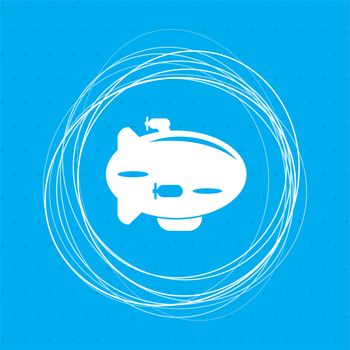 Airship Icon on a blue background with abstract circles around and place for your text. illustration