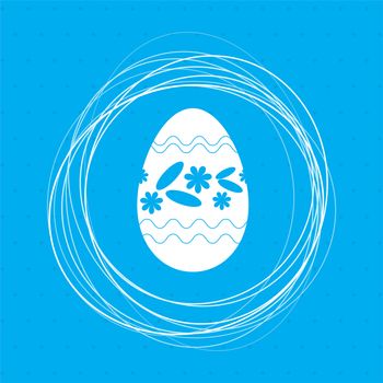 Easter egg icon on a blue background with abstract circles around and place for your text. illustration