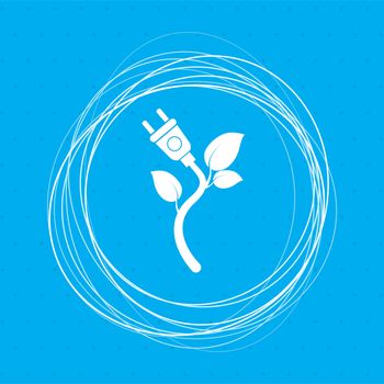 energy power eco icon on a blue background with abstract circles around and place for your text. illustration
