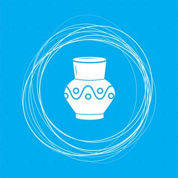 Vase, amphora icon on a blue background with abstract circles around and place for your text. illustration