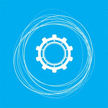 Gear, cog icon on a blue background with abstract circles around and place for your text. illustration