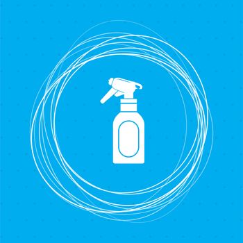 Spray icon on a blue background with abstract circles around and place for your text. illustration