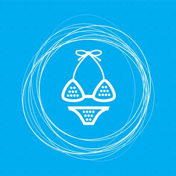 Underwear, bikini icon on a blue background with abstract circles around and place for your text. illustration