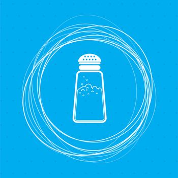 Salt or pepper shakers, Cooking spices icon on a blue background with abstract circles around and place for your text. illustration