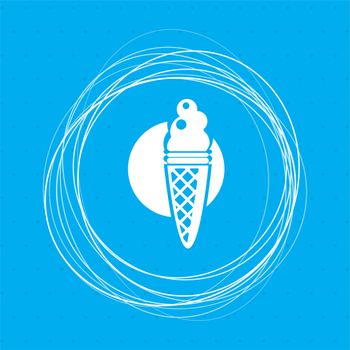 Ice Cream icon on a blue background with abstract circles around and place for your text. illustration