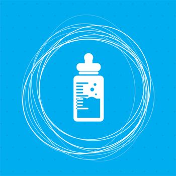 Baby milk bottle icon on a blue background with abstract circles around and place for your text. illustration