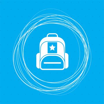Briefcase, case, bag icon on a blue background with abstract circles around and place for your text. illustration