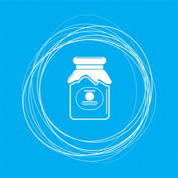 Jam Icon on a blue background with abstract circles around and place for your text. illustration