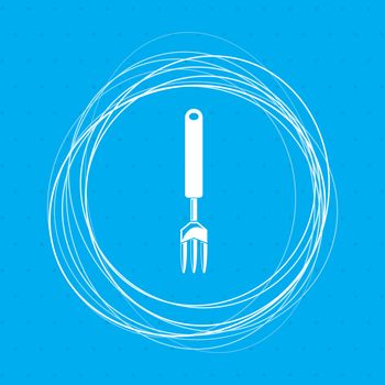 fork icon on a blue background with abstract circles around and place for your text. illustration