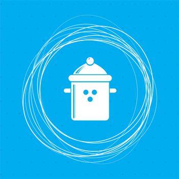 pan cooking icon on a blue background with abstract circles around and place for your text. illustration