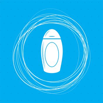 shampoo icon on a blue background with abstract circles around and place for your text. illustration