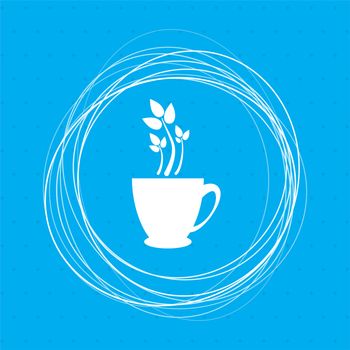 green tea icon on a blue background with abstract circles around and place for your text. illustration