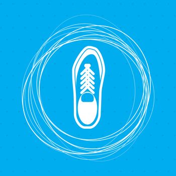 low shoe icon on a blue background with abstract circles around and place for your text. illustration