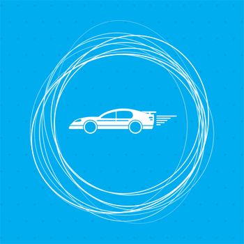 Super Car icon on a blue background with abstract circles around and place for your text. illustration