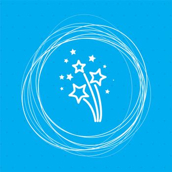 firework icon on a blue background with abstract circles around and place for your text. illustration