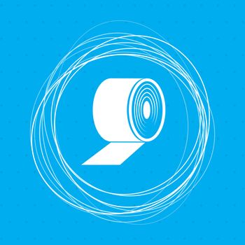 Toilet paper icon on a blue background with abstract circles around and place for your text. illustration