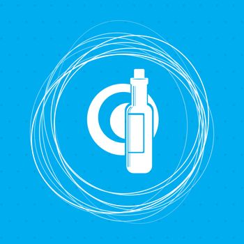 Beer, wine bottle on a blue background with abstract circles around and place for your text. illustration