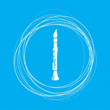 Clarinet icon on a blue background with abstract circles around and place for your text. illustration