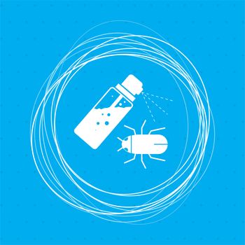 Mosquito spray, Bug Spray icon on a blue background with abstract circles around and place for your text. illustration