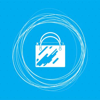Shopping bag icon on a blue background with abstract circles around and place for your text. illustration