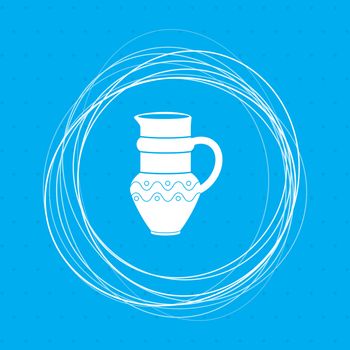 Jug Icon on a blue background with abstract circles around and place for your text. illustration