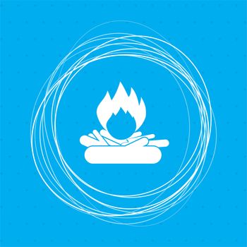 Fire Icon on a blue background with abstract circles around and place for your text. illustration