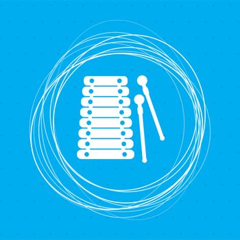 Xylophone Icon. on a blue background with abstract circles around and place for your text. illustration