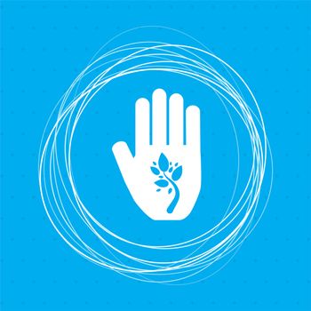 ecological beauty and health care, enviromental protection icon on a blue background with abstract circles around and place for your text. illustration