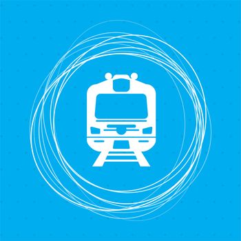 Train icon on a blue background with abstract circles around and place for your text. illustration