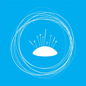 Sewing Needle icon on a blue background with abstract circles around and place for your text. illustration