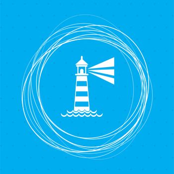 Lighthouse icon on a blue background with abstract circles around and place for your text. illustration