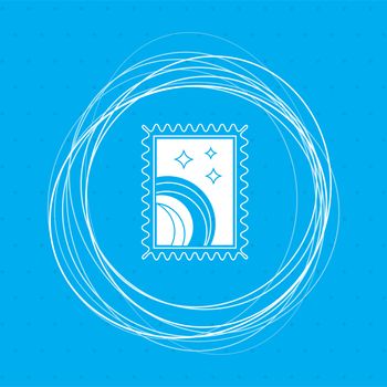 postage stamp icon on a blue background with abstract circles around and place for your text. illustration