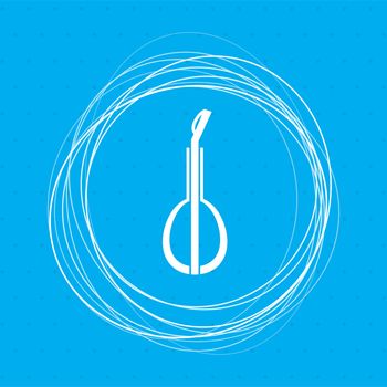 Balalaika icon on a blue background with abstract circles around and place for your text. illustration