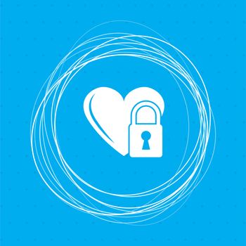 heart lock icon on a blue background with abstract circles around and place for your text. illustration