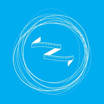 Measuring tape icon on a blue background with abstract circles around and place for your text. illustration
