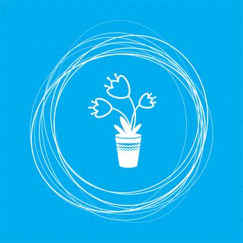 flower icon on a blue background with abstract circles around and place for your text. illustration