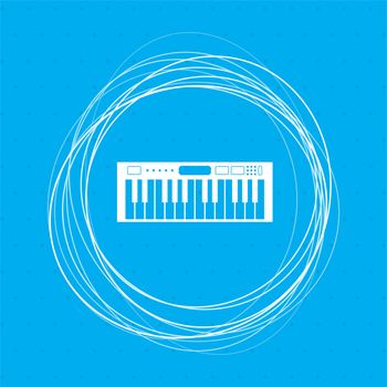 synthesizer icon on a blue background with abstract circles around and place for your text. illustration