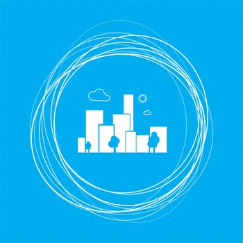 City Icon on a blue background with abstract circles around and place for your text. illustration