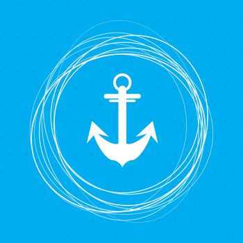 Anchor icon on a blue background with abstract circles around and place for your text. illustration