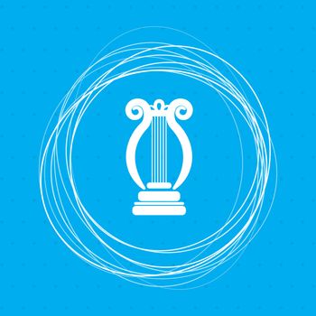 harp icon on a blue background with abstract circles around and place for your text. illustration