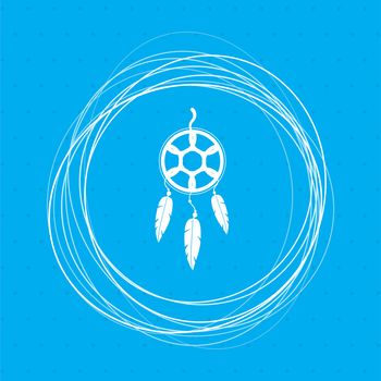 Dreamcatcher icon on a blue background with abstract circles around and place for your text. illustration